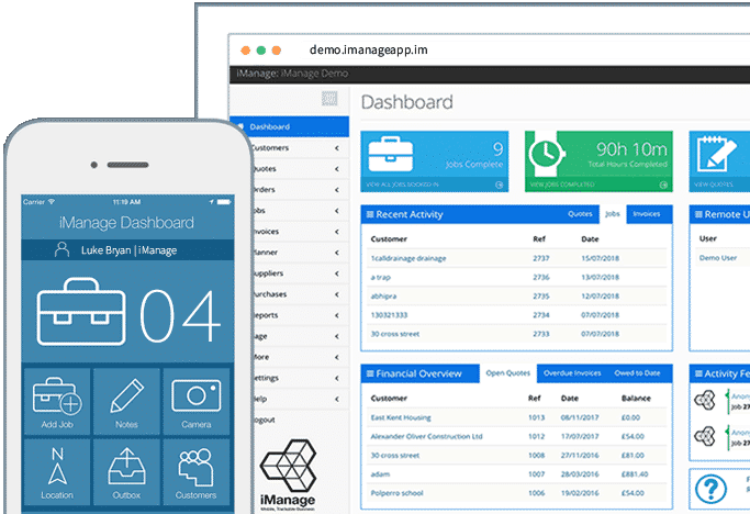 Onsite Pro phone and business management dashboard